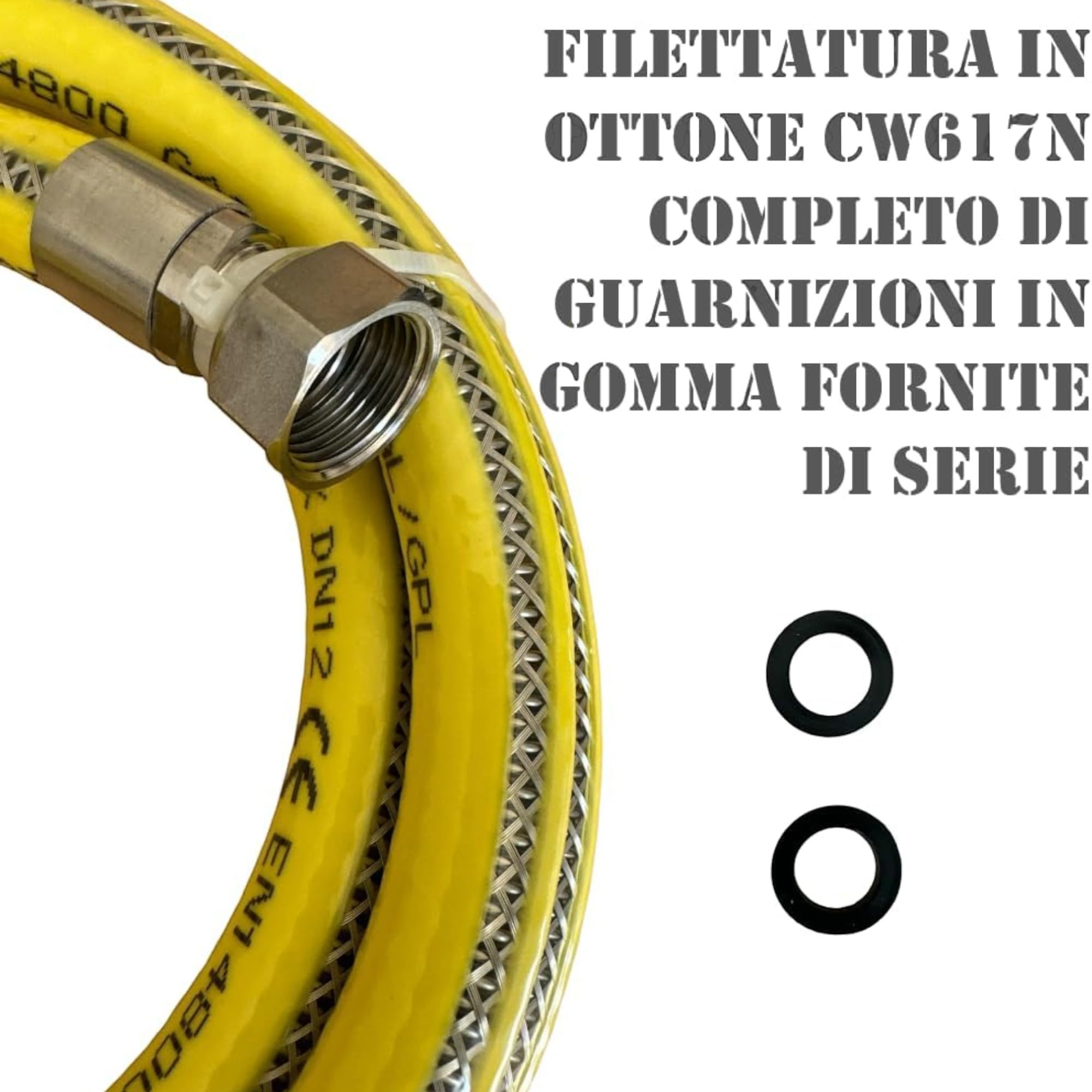 Manguera de gas 3 metros de 1/2" acero hembra-hembra FF según la norma EN 15266 para la cocina/cocina GLP completa de juntas