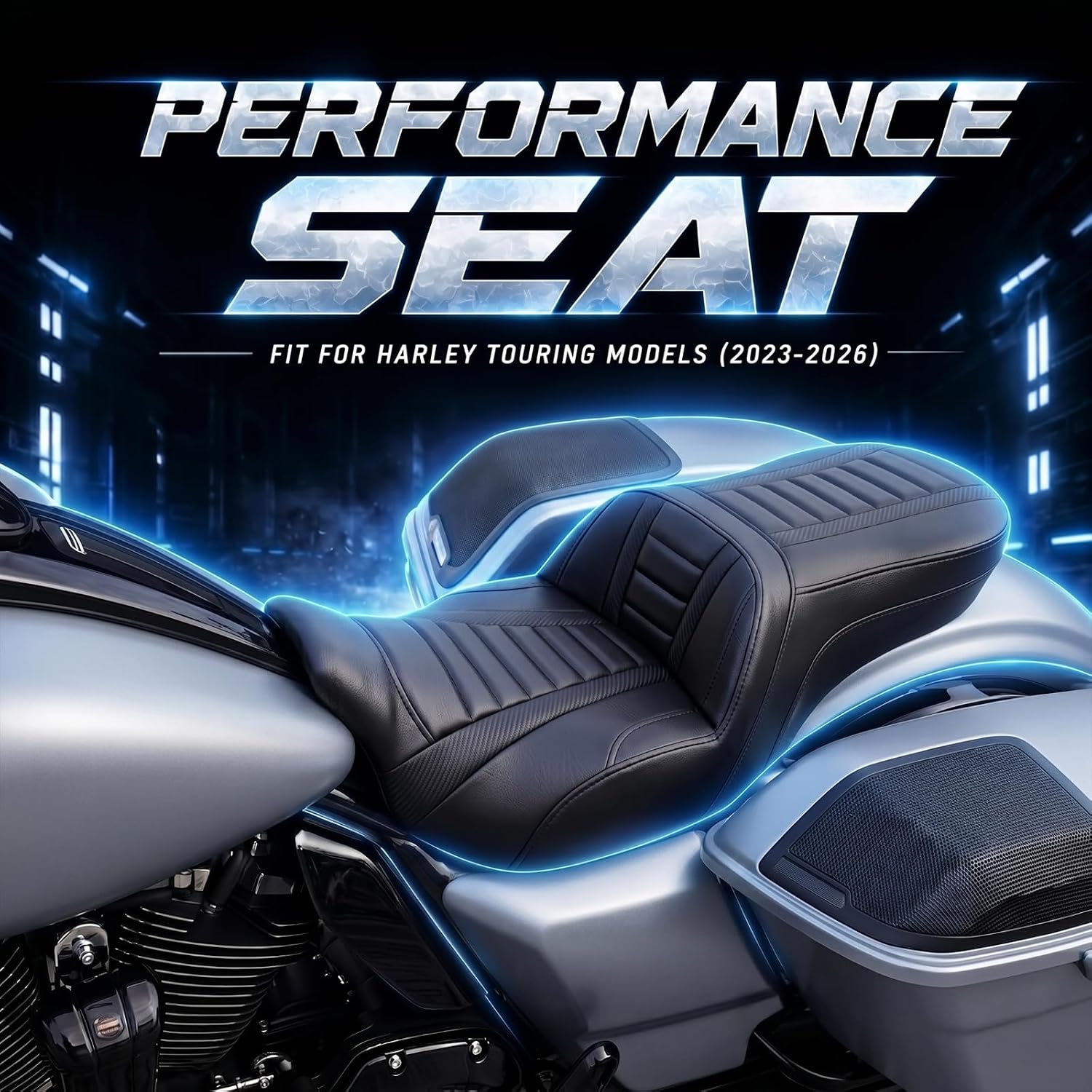 Low-Profile Rider Passenger Seat, Motorcycle 2-UP Gel Seat Fit for Harley Touring Road Glide/Street Glide 2024-2026, CVO Road Glide/CVO Street Glide 2023.5-2026 (Black Horizontal Stripes)