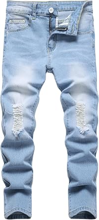 Boys Skinny Fit Ripped Destroyed Distressed Stretch Fashion Denim Jeans Pants