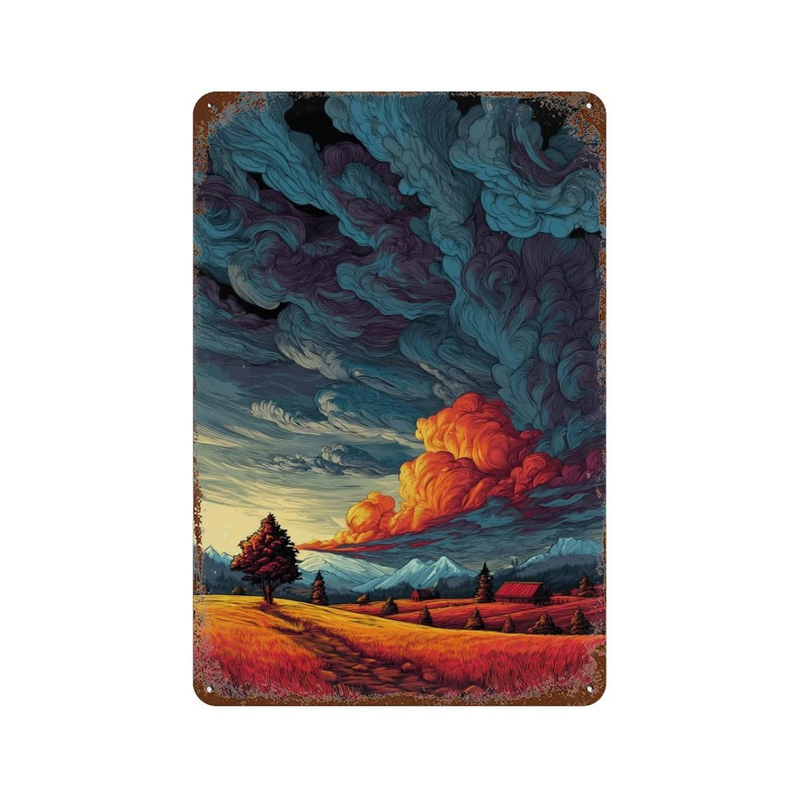 Volcano Eruption Landscape Vintage Metal Tin Sign 11.8"x7.9", Ideal for Shed, Workshop And Garage Wall Decor