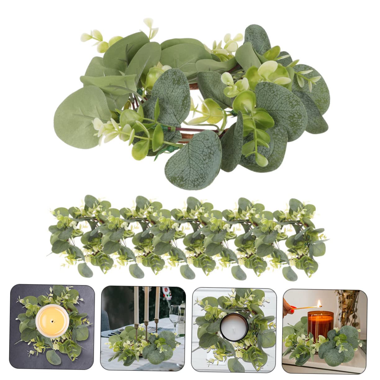 PRETYZOOM 6 Stück Künstliche Eukalyptus Blättergirlanden Kerzenringe aus Kunststoff mit Realistischem Design und Leichtem Gewicht für Indoor und Outdoor Tischdekoration