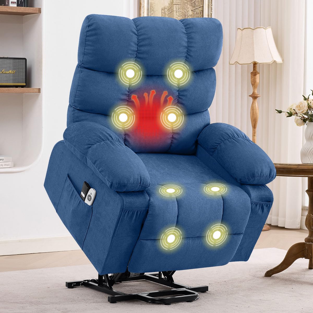 BOSMILLER Electric Power Lift Recliner Chair Sofa with Massage and Heat for Elderly,Lift Chair with Side Pockets for Living Room