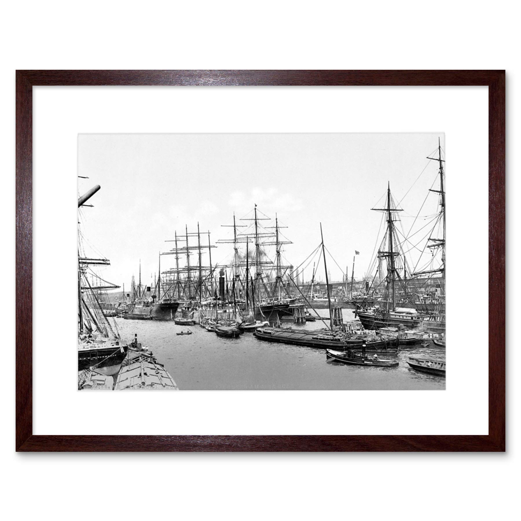 Wee Blue Coo Sailing Ships At Asiakai Hamburg Germany 1895 Old BW Framed Wall Art Print