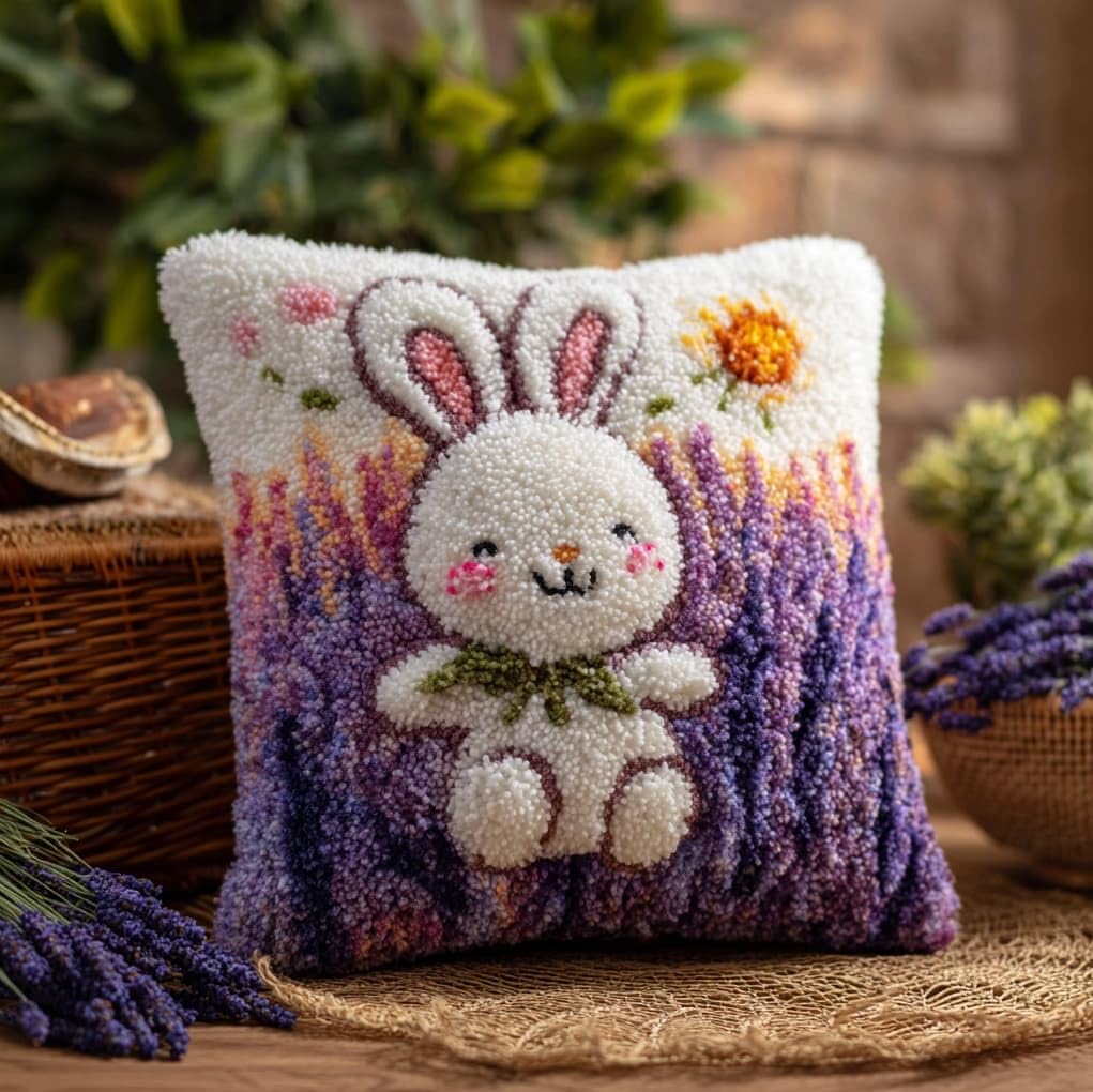 WallustrioaW Latch Hook Kit Cushion Latch Hook Kit,Lavender and Rabbit