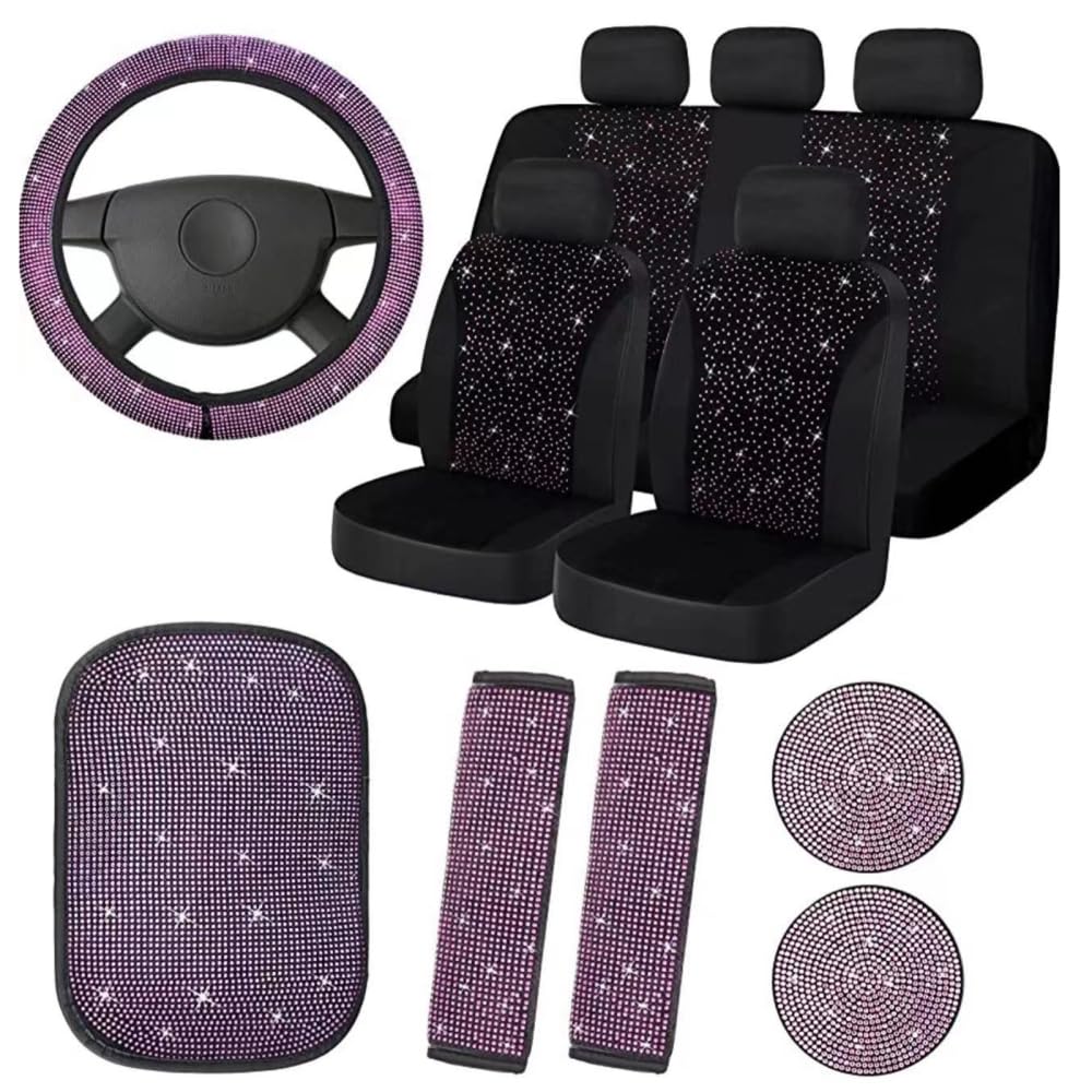 15-teiliges glitzerndes Autositzbezüge-Set für Damen, Kristall-Lenkradbezug, glitzernder Samt, atmungsaktives Sitzbezug-Set, glitzerndes Mittelkonsolen-Pad, universelle Auto-Innenausstattung