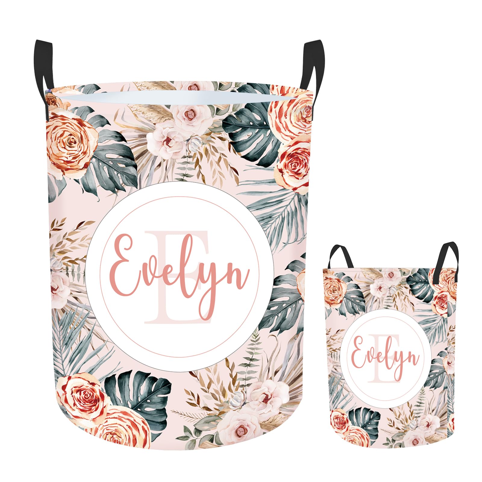 Rucekia Personalized Baby Name Hamper with Name, Custom Laundry Baskets for Toddler Adults, Customize Floral Baby Girl Laundry Hamper Storage