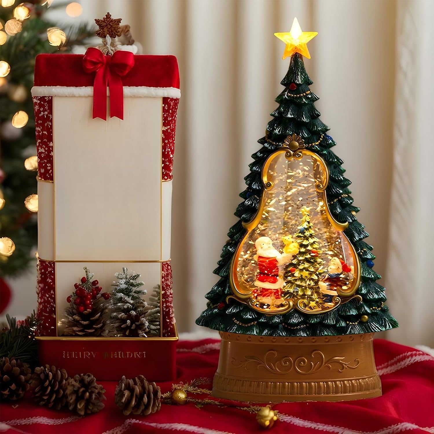 Christmas Snow Globe - Santa Snow Globe Lantern, Christmasss Snowss Globess Lanterns Glitter Decor with USB-to-DC Connection | 3 AA Batteries Christmas Snowss Globess Lanternss for Shelf Bedroo