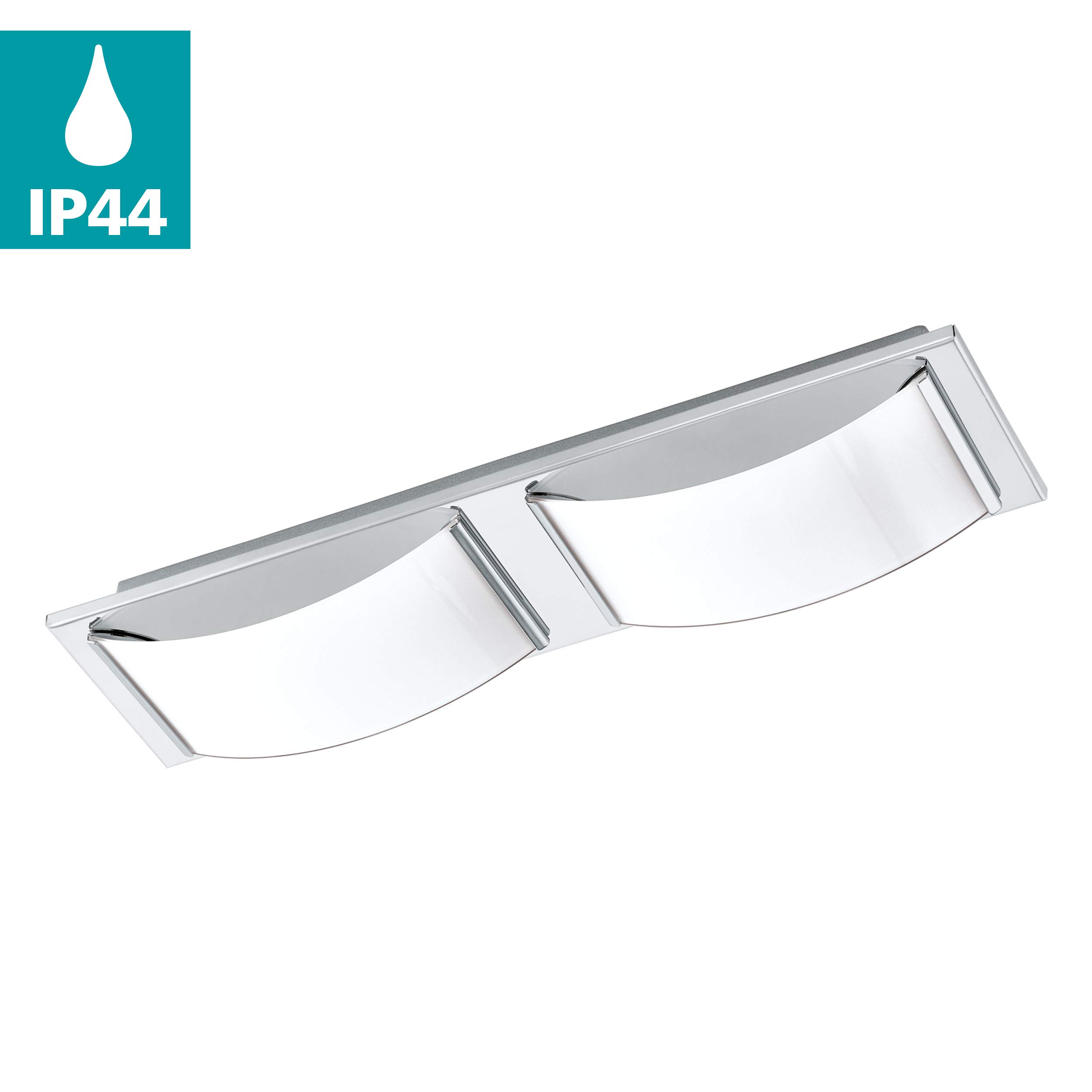 Eglo LED Ceiling Light Wasao 1, 2-Flame Wall Lamp Bathroom, Bathroom Light Made Of Stainless Steel In Chrome And Painted Glass In White, LED Damp Room Light Warm White, IP44, L 42
