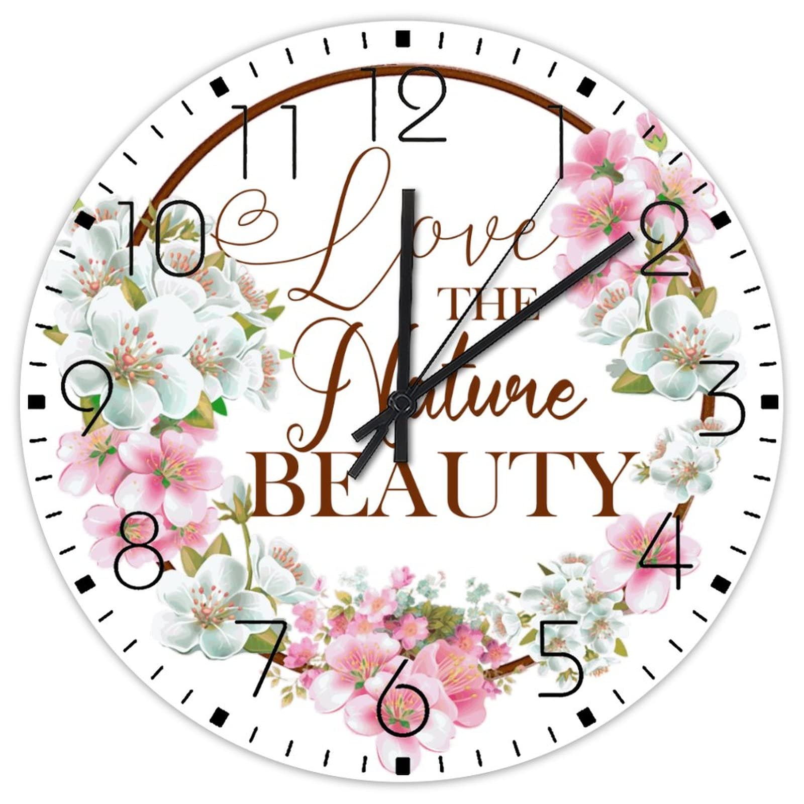 Horloge murale silencieuse à piles avec grand cadran rond en bois de 38 cm