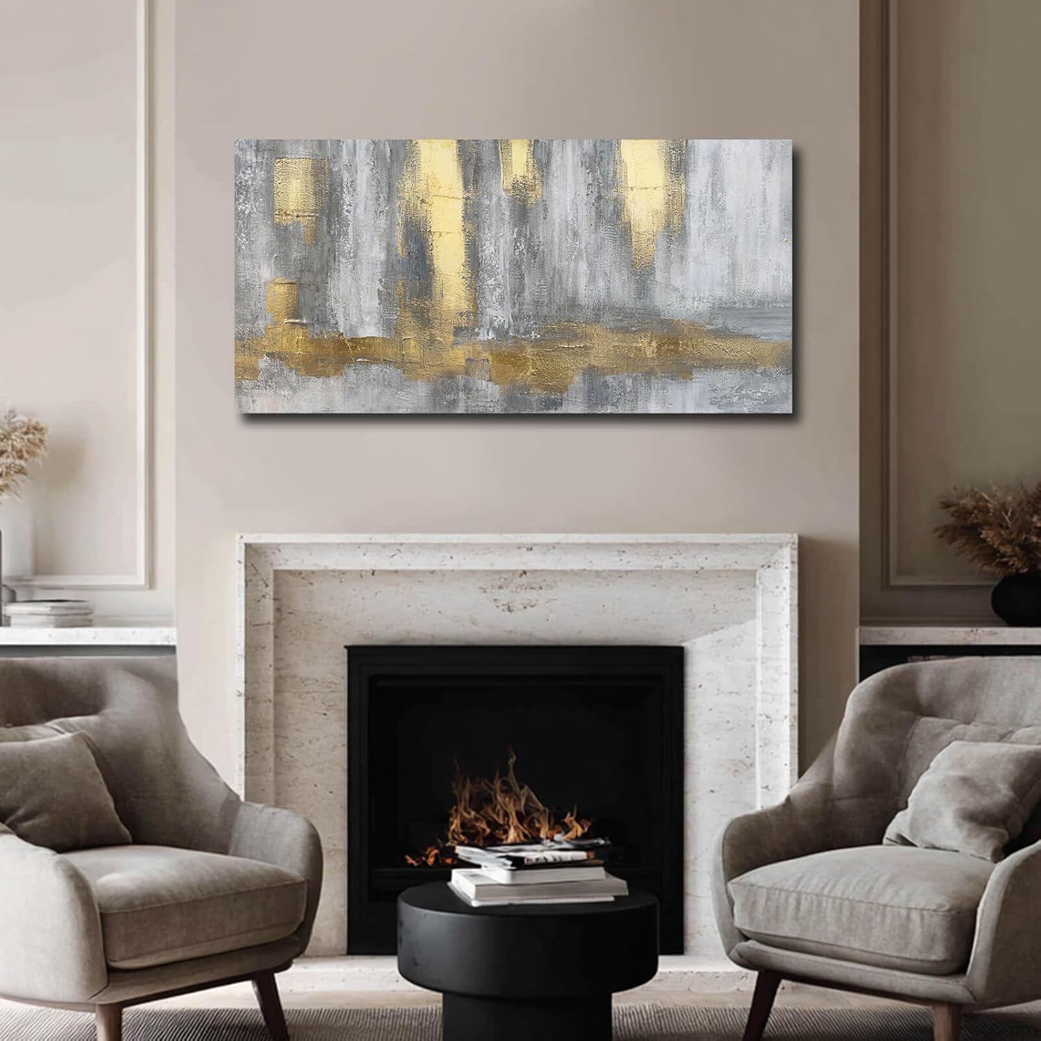 XIANSHOU Textured Wall Art Gold Wall Decor Modern Wall Picture 24"x48" Artwork for Bedroom Decorative Painting for Dining Room Area