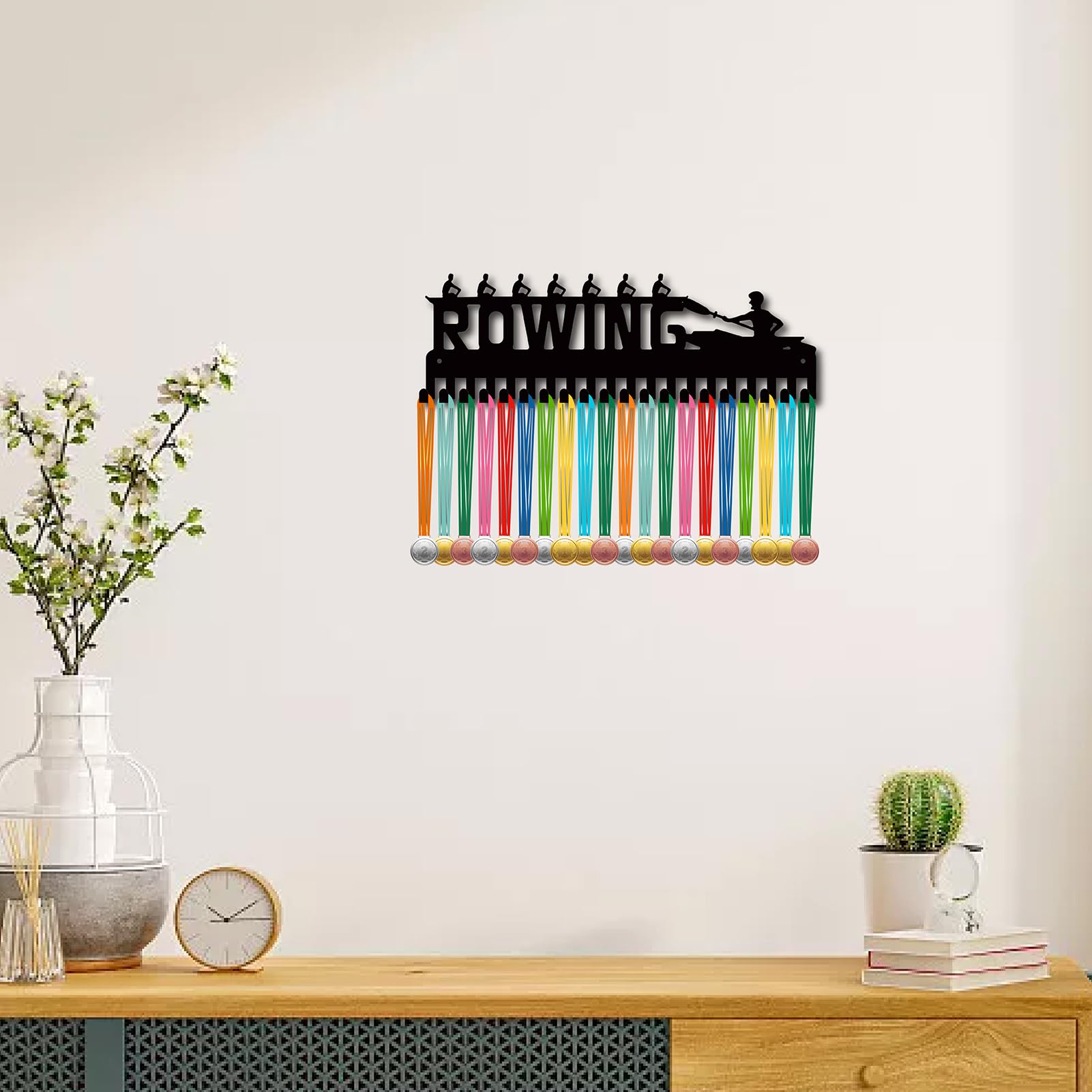 CREATCABIN Medaillenhalter Schwarz 29x13 Cm - Für Bis Zu 40 Medaillen, Wandmontage