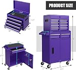 IRONMAX 5-Drawer Rolling Tool Chest, 2-in-1 Detachable Heavy Duty Tool Box Storage Cabinet with Auto Lock, Adjustable Shelf & Hooks, Metal Toolbox on Wheels for Garage Workshop (Purple)