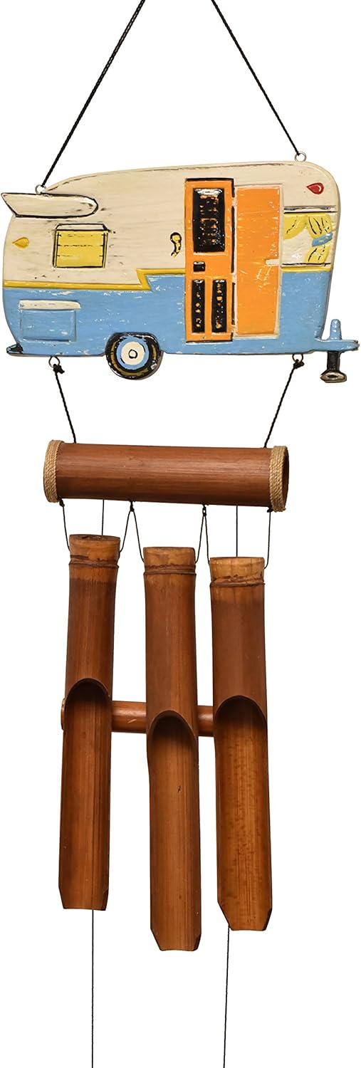 Cohasset Gifts 233 Cohasset Camper Bamboo Wind Chime, Hand Painted Classic Trailer Design