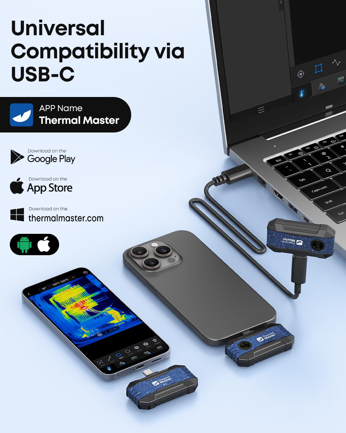 Thermal Master P1 kamera termowizyjna do USB-C iPhone i Android, 320 x 240 X³, ulepszona rozdzielczość IR, od -20°C do 600°C, 15-krotny zoom, 25 Hz, kamera na podczerwień do instalacji domowych, HVAC