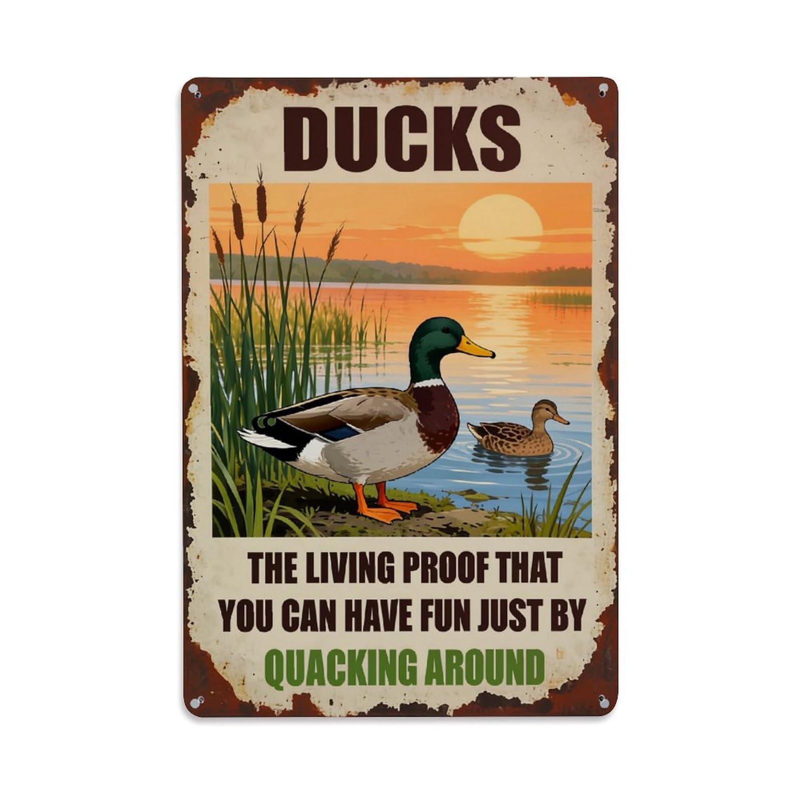 Nestemfo Vintage Ducks Sunset Lake Scene Print Tin Sign Metal Sign, Living Room,Bar, Home, Bedroom Wall Decor,Retro Metal Poster 8X12 Inches