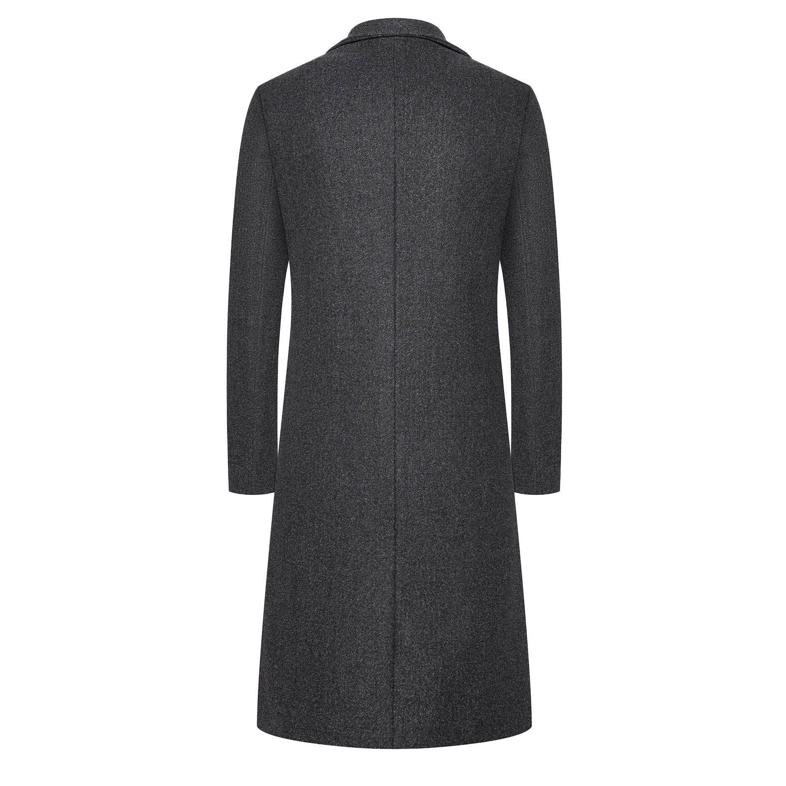 Trench lungo da uomo, casual, in lana, con colletto dentellato, lunghezza intera, doppiopetto, lungo, invernale, caldo, per lavoro, casual, elegante, slim fit, trench coat