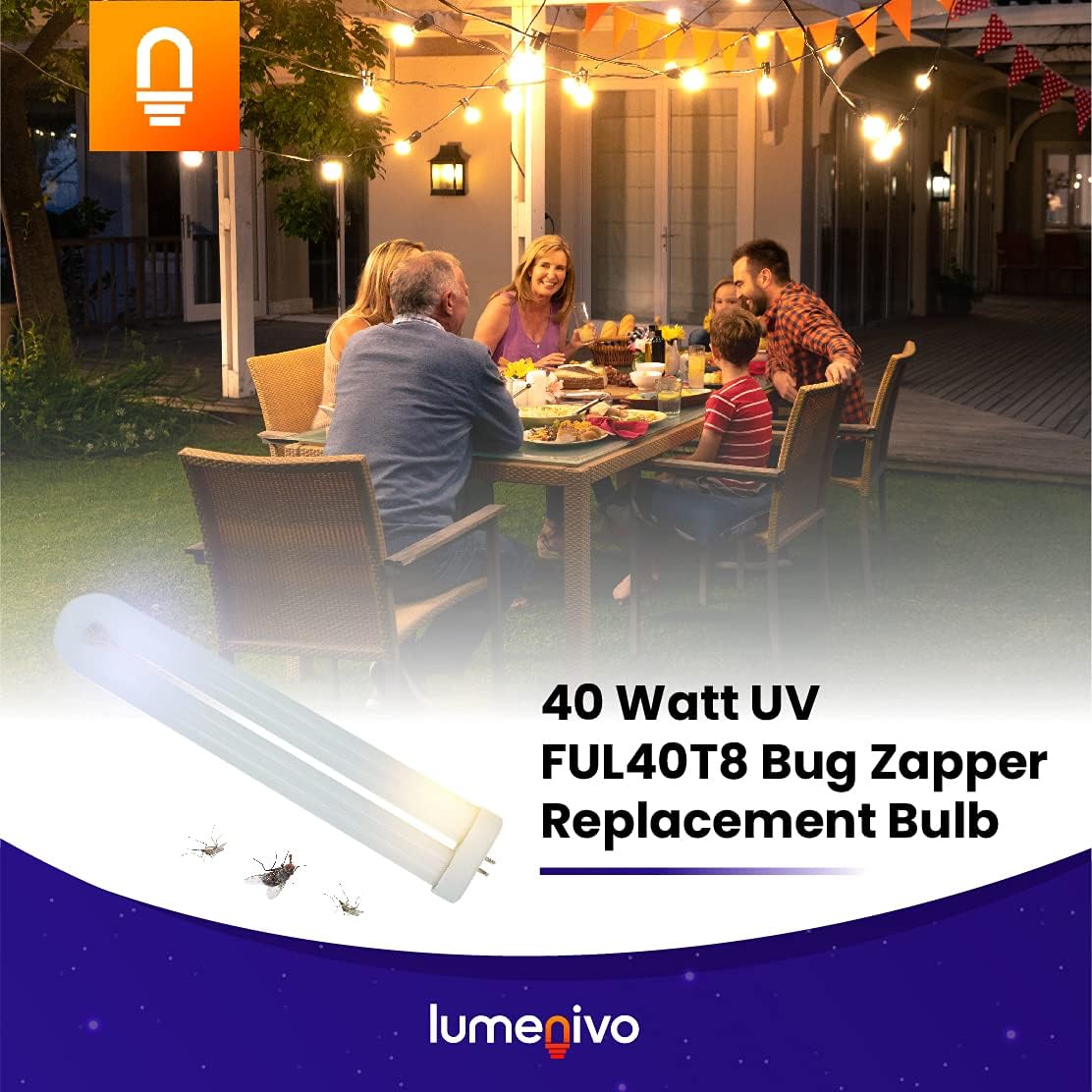lumenivo Bug Zapper 40 Watt UV Replacement Bulb for Stinger/DEJAY B4040/0904 FUL40T8 - G10q-4 4-Pin Base - Stinger Bug Zapper Replacement Bulb - 7500 Hours