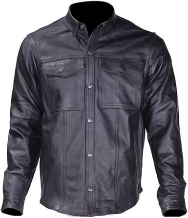 Mens Goatskin Leather Motorcycle Shirt 