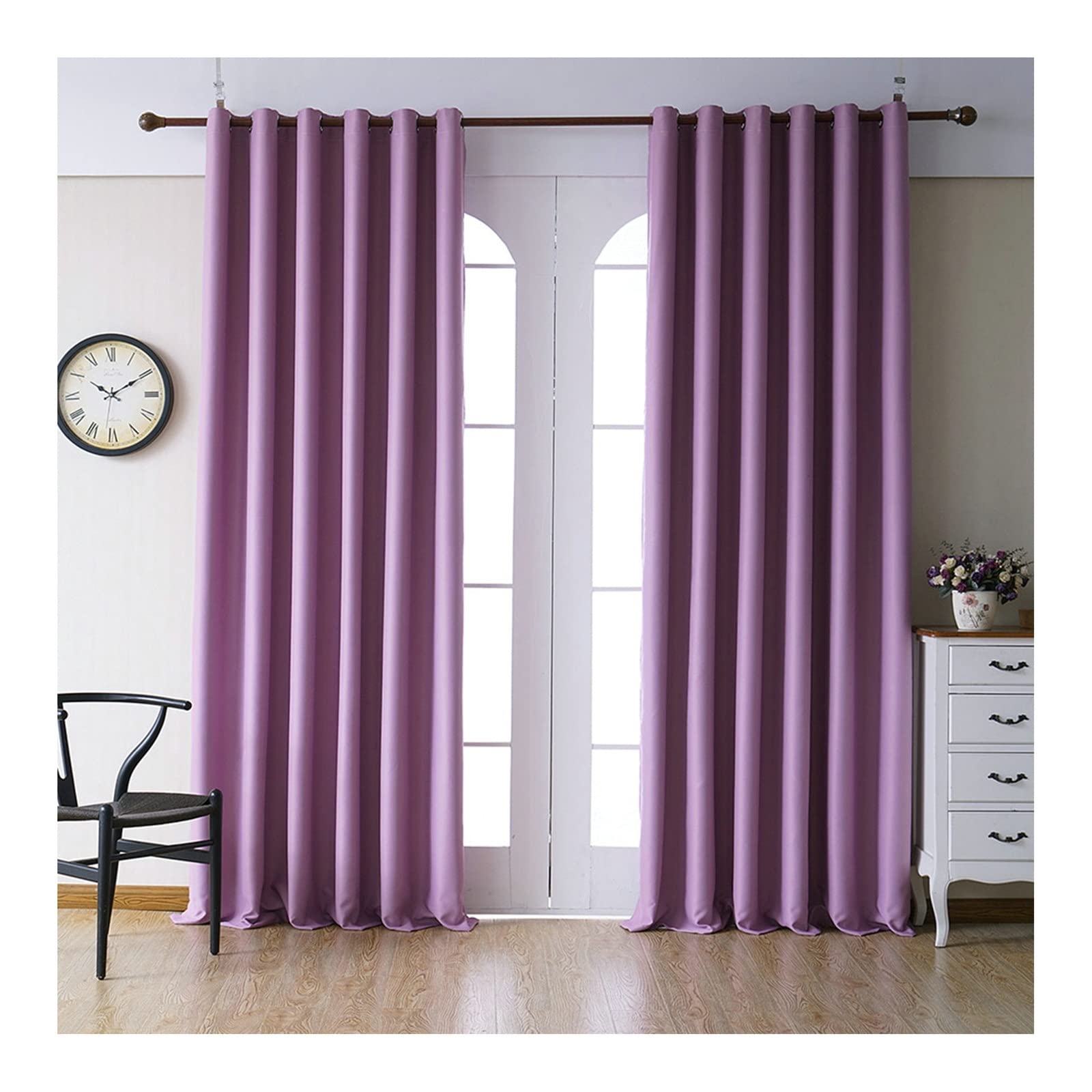 Cortinas opacas para ventanas de salón en color morado claro con ojales