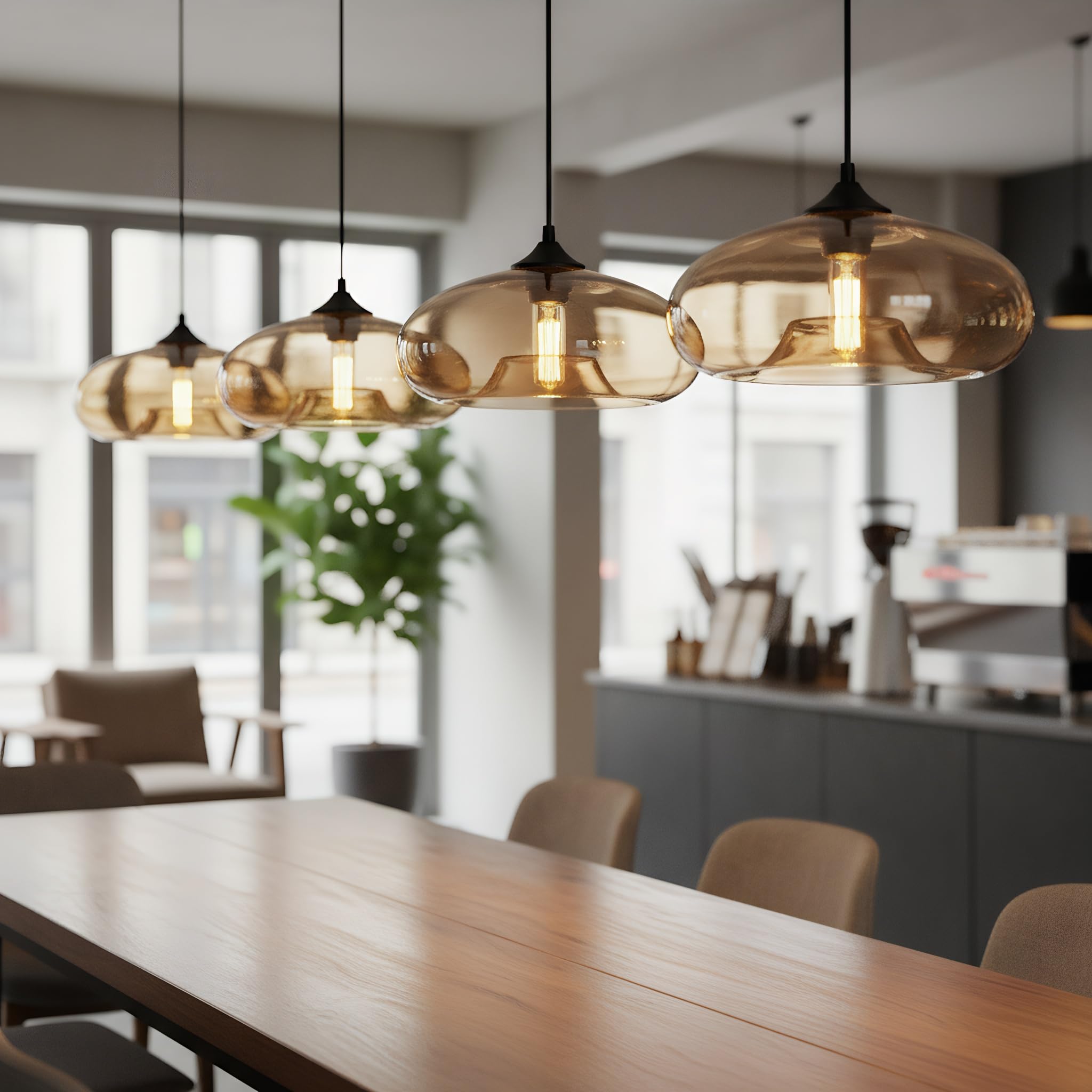 Einflammige Pendelleuchte mit Bunt Glas Lampenschirm, Vintage-Industriedesign, E27 Dekorative Hängelampe für Kücheninsel, Esstische, Esszimmer und Wohnzimmer (Bernstein)