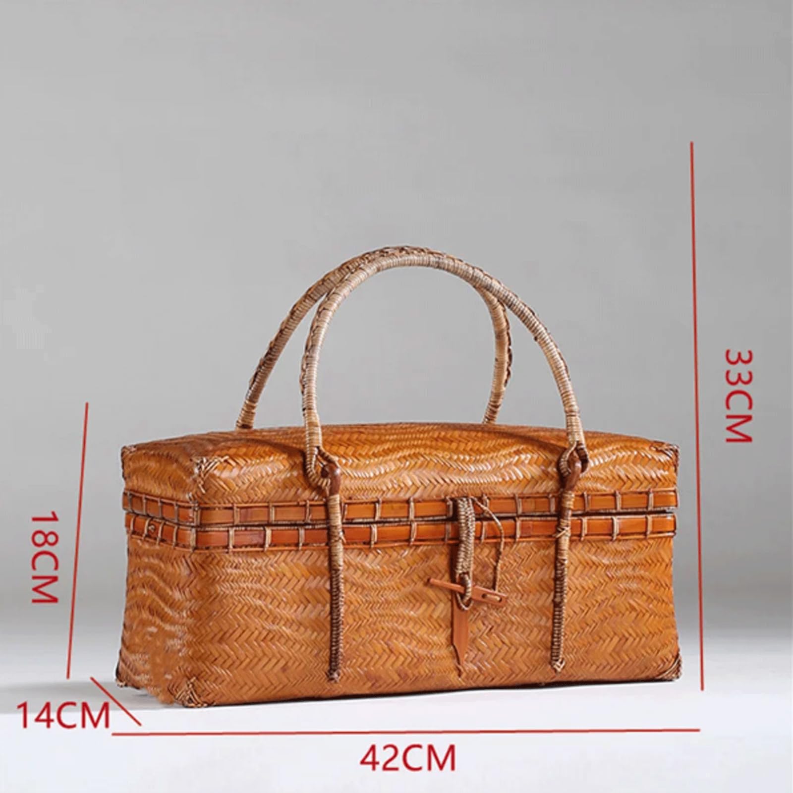 Panier De Pique-Nique Rétro en Bambou Tissé, Boîte De Rangement pour Aliments, Panier De Pique-Nique De Très Grande Capacité pour Les Pique-Niques Et Les Voyage，A-Large
