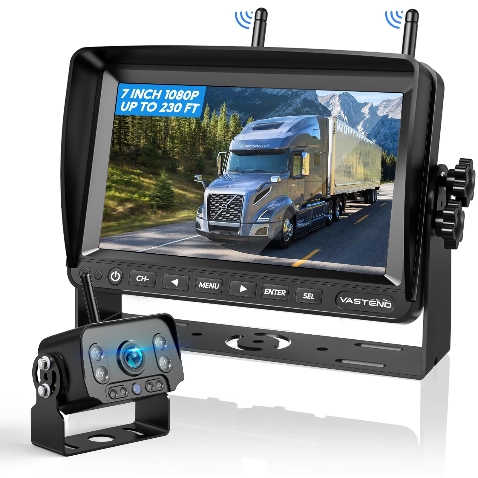 Rückfahrkamera Kabellos, 7 Zoll Monitor Drahtlose Rückfahrkamer, 1080P Rückfahrkamera Funk mit IP69 Wasserdichter, Stabiles Signal, für Wohnwagen, LKW, Auto, Wohnmobil(VE-7A)