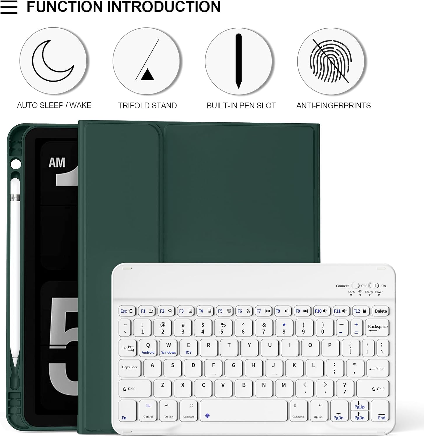 Keyboard Case for iPad (A16) 11th/10th Generation (11/10.9 Inch, 2025/2022) with Pencil Holder, Magnetic Detachable Wireless Bluetooth Keyboard, Folio Keyboard Cover - Thin & Light, Dark Green