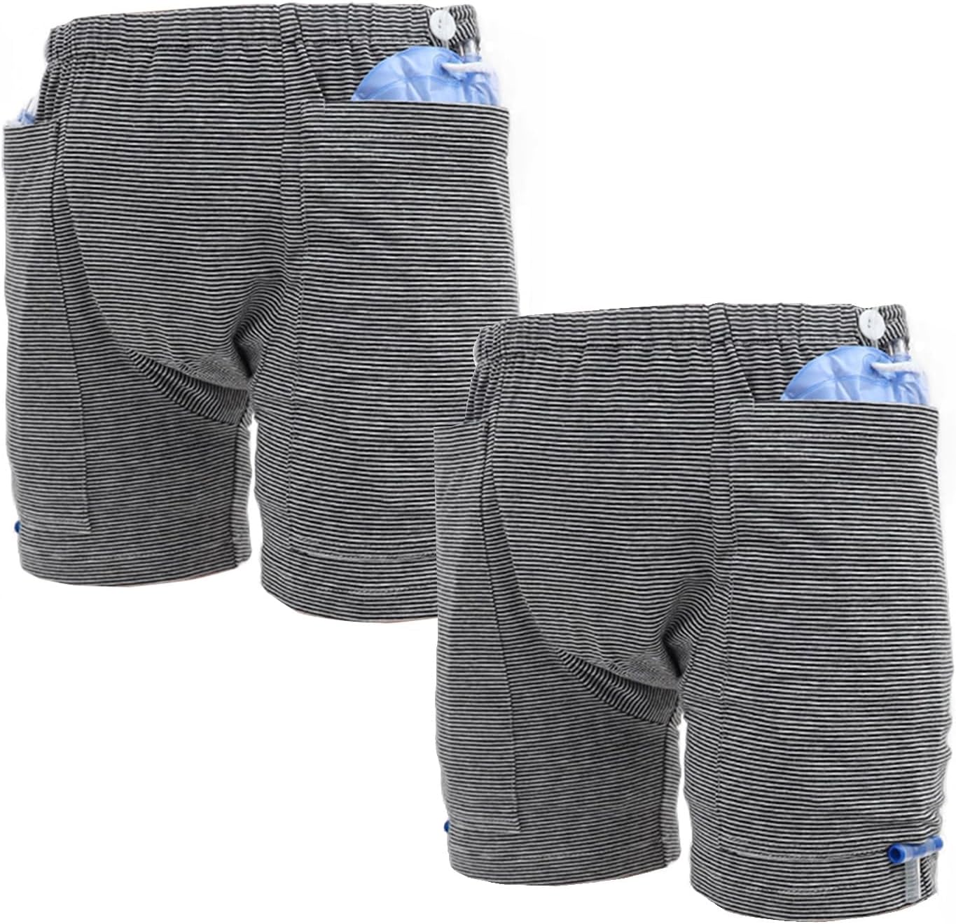 Lmaray Incontinence Care Trousers 2 Packs, Catheter Leg Bag Shorts, Urinary Incontinence Supplies for Men, Compatible with Nephrostomy, Foley, Suprapubic & Biliary Catheters (L(Men's))