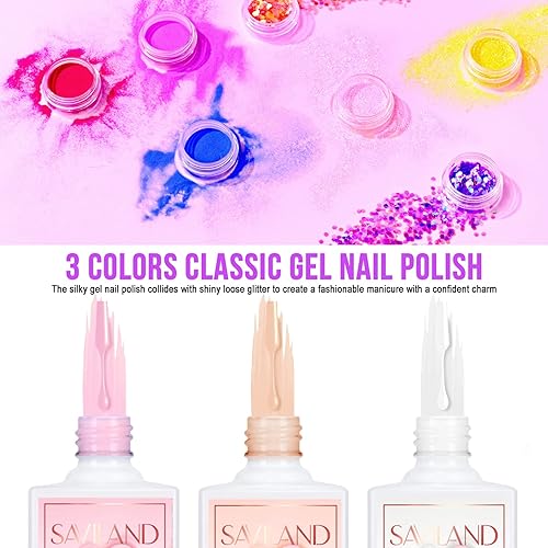 Miniatura 9 de Saviland Kit de uñas acrílicas con luz UV, 98 piezas, juego de uñas acrílicas con 36 colores brillantes, juego de polvo acrílico, puntas de uñas,