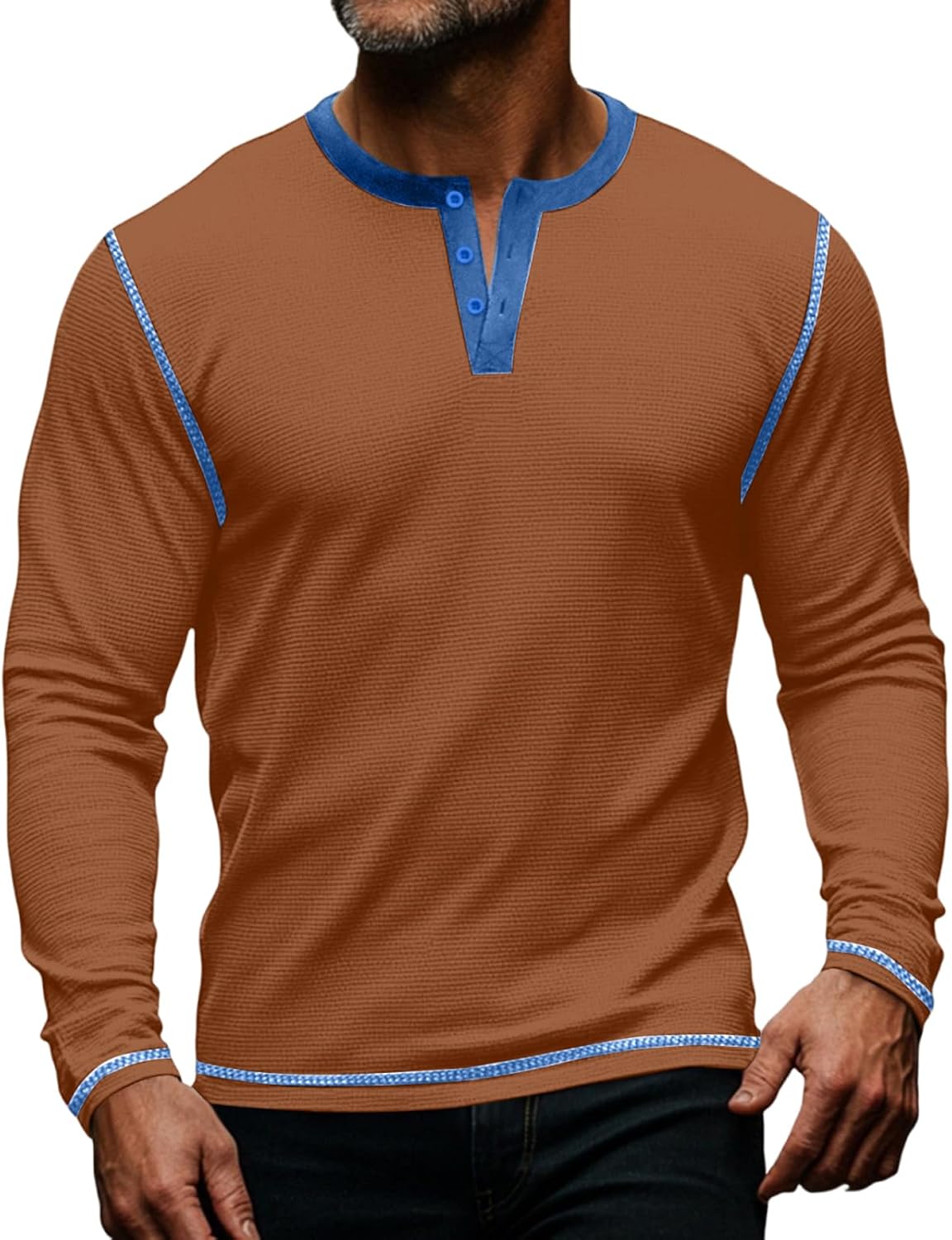 RTRDE Men's Casual Henley Shirts Long Sleeve Soft Muscle Fit Pullover Tee Top, M-3XL