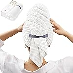 YFONG X-Large Hair Towel Wrap for Women, Super Absorbent Microfiber Hair Towel for Curly Hair, Fast Drying Hair Turbans with Elastic,Hair Drying Towel Wrap for Hair Care 30 X 40 (White)