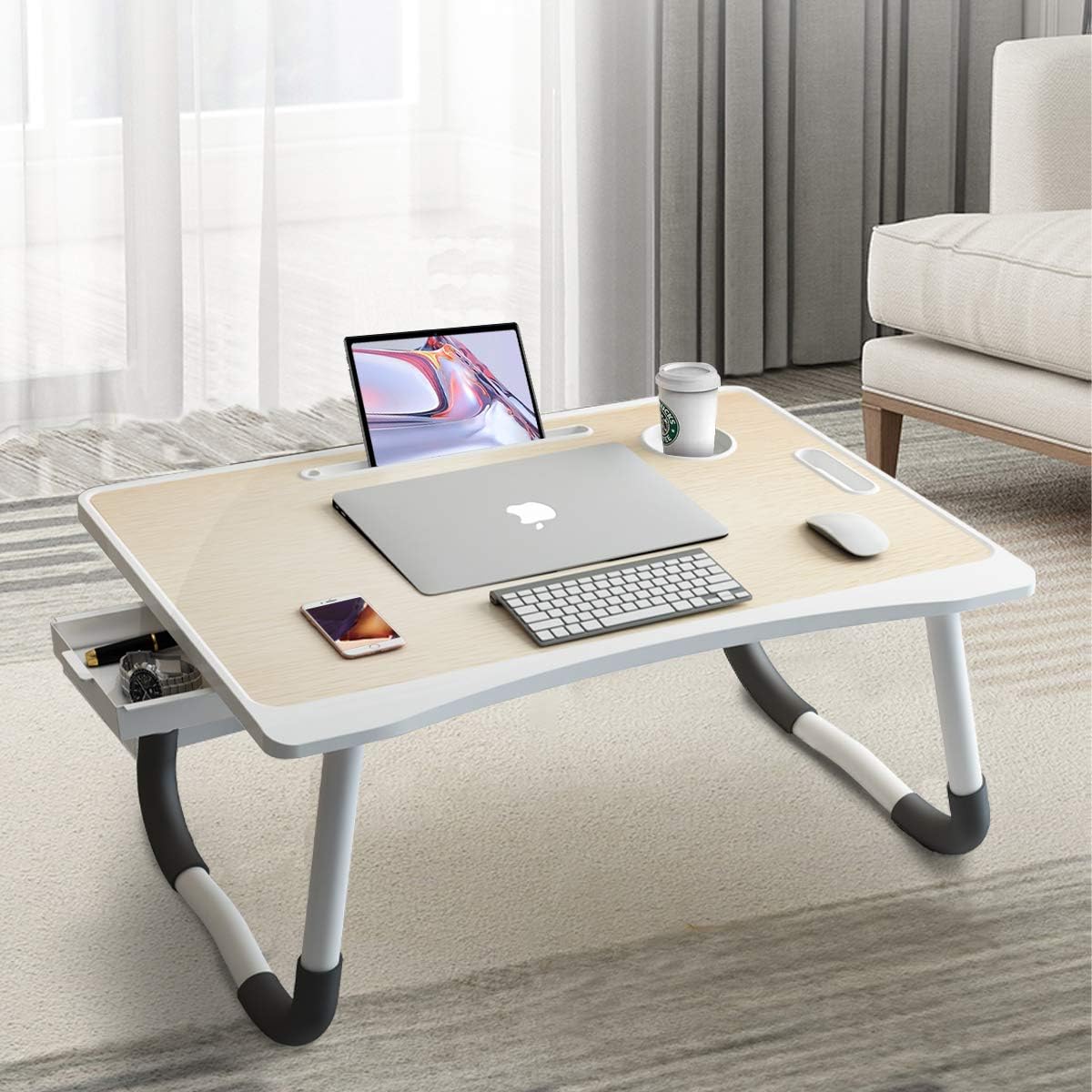Laptop Desk - Larger Size Bed Desk for Writing and Laptop, Multi-Function Laptop Table with Storage Drawer, Bed Tray for Eating Breakfast, Working, Watching Movie on Couch/Sofa/Floor