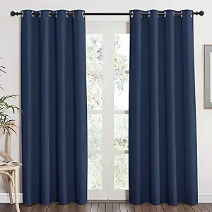 NICETOWN Blackout Curtain Panel - Light Blocking Room Darkening Drape/Drapery for Nursery Room, Ring Top, Navy, 52 inches Wide by 84 inches Long, 1 PC