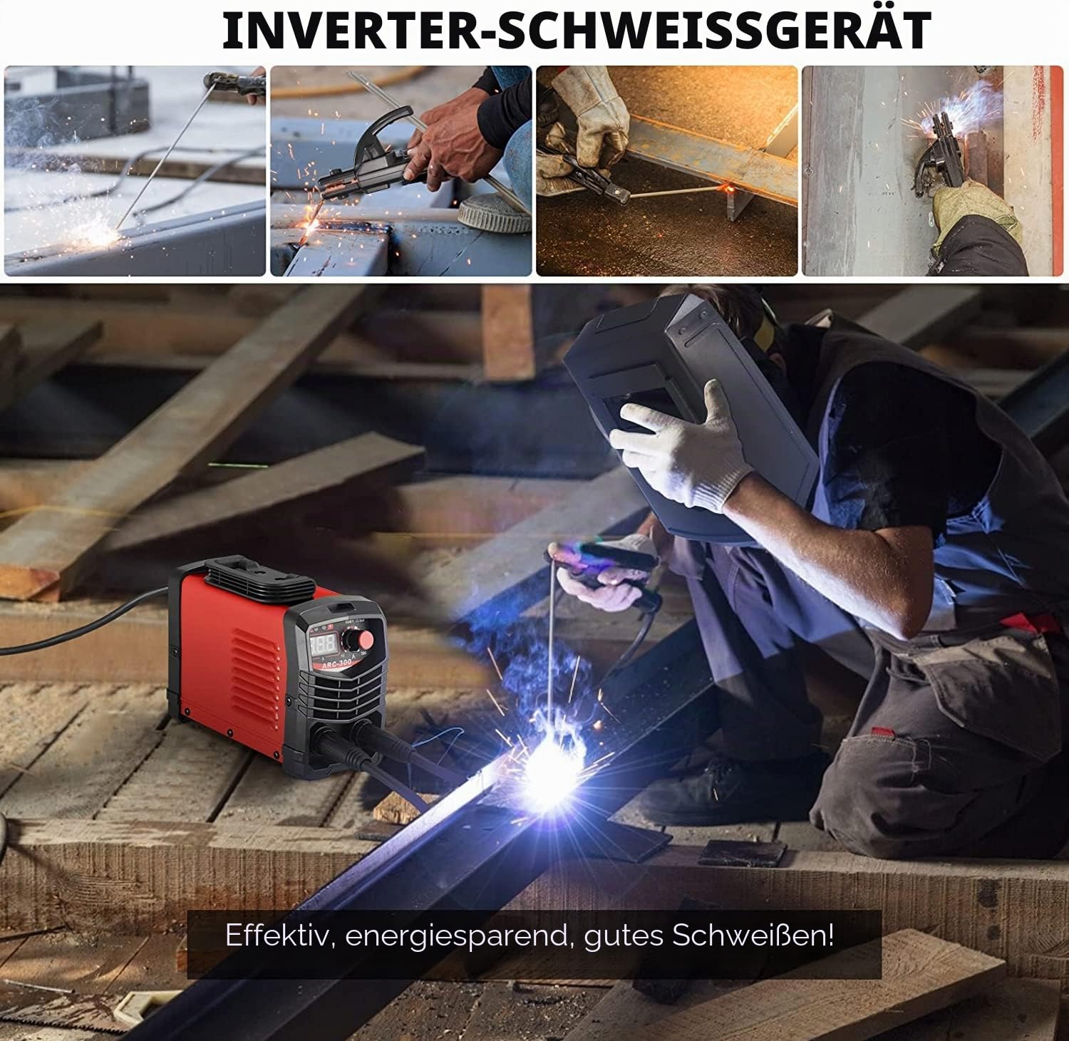 Inverter Schweißgerät ARC MMA -300 Amp IGBT Schweißgerät Inverter Digital Display LCD 220V Welder mit Unterstützung für Elektroden, Erdclips, Mas-chera, Bürsten, Schweißstangen und Handschuhe