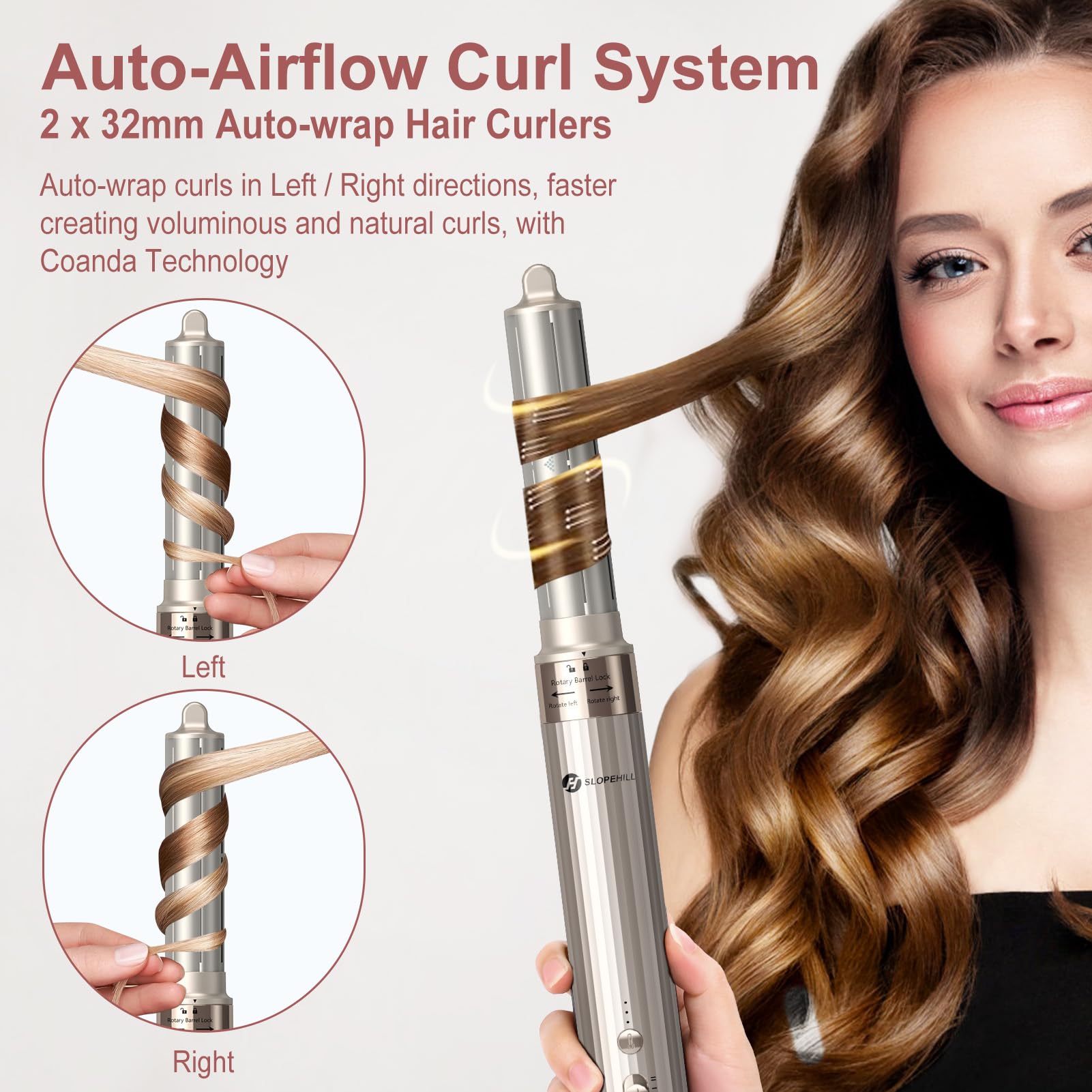 slopehill Airstyler 5 IN 1, 110,000 RPM High-Speed Ionic Haartrockner für Schnelltrocknend, Multi-Haarstyler mit Automatischer Luft-Lockenstab, Haarglätter Bürste ＆ Volumenbürste (Champagner Gold)