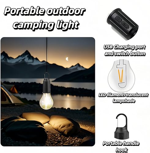 Miniatura 2 de Linterna LED portátil para campamento, gancho para colgar en cualquier lugar, recargable USB-C, 3 modos de brillo, resistente al agua