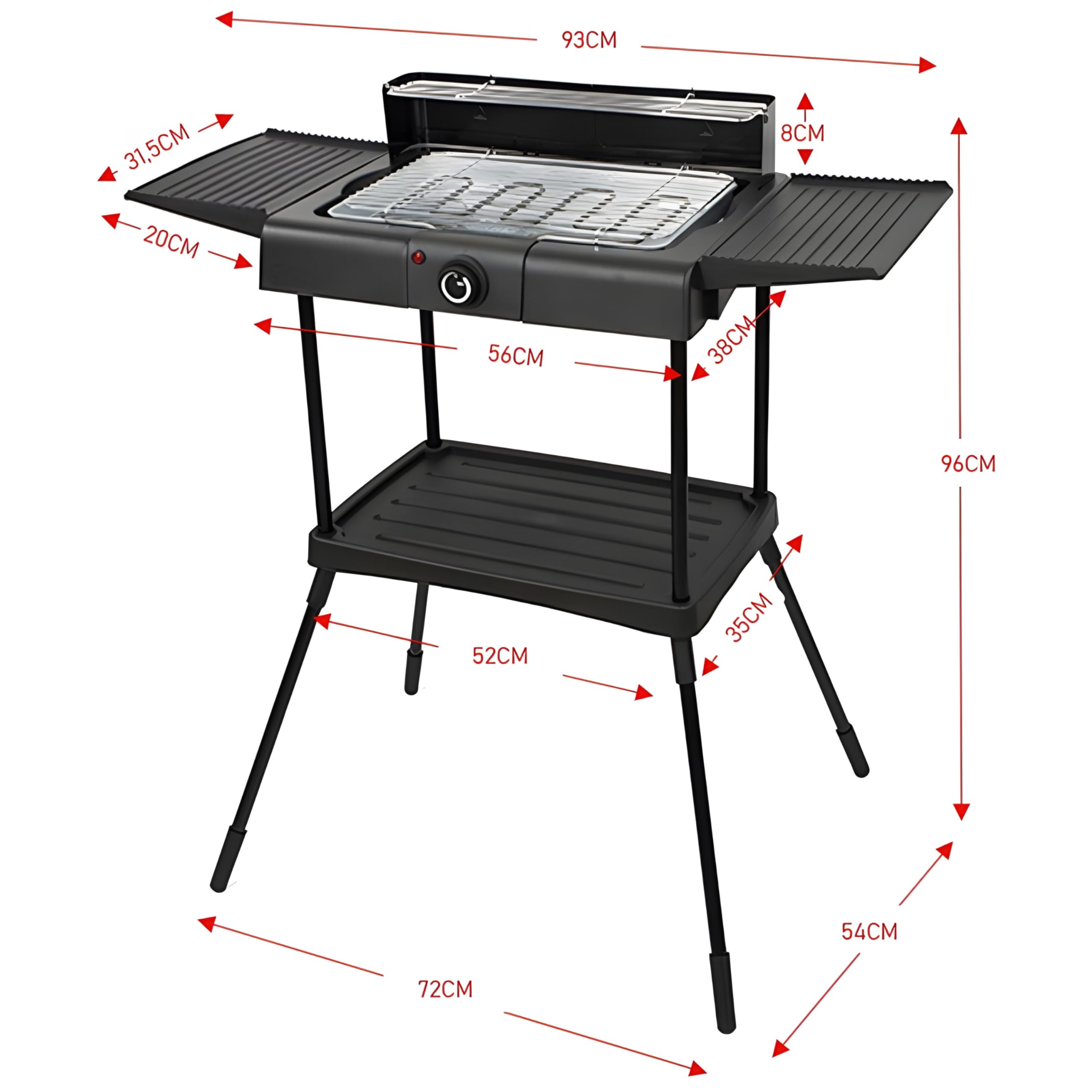 2in1 Elektro Grill Standgrill Tischgrill elektrisch 2.400 Watt - Elektrogrill für Balkon, Draußen & Drinnen mit Standfuß große Grillfäche Stufenloser Temperaturregler elektrischer BBQ Grill