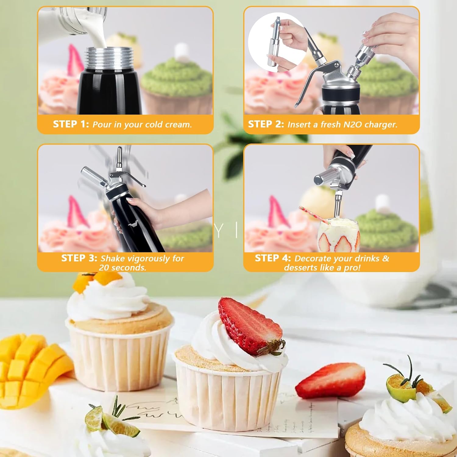 500ml Whipped Cream Dispenser, 1 Pint Professional Aluminum Whipped Cream Canister with 3 Nozzles, Leak-Proof Cream Whipper for Desserts, Coffee,Pancakes,N2O Cream Charger not Included