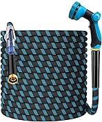 Non-Expanding Garden Hose 200ft,flexible, lightweight hose is resistant to kinks and tangles.With 10-way nozzle, strong 3/4” metal fittings.