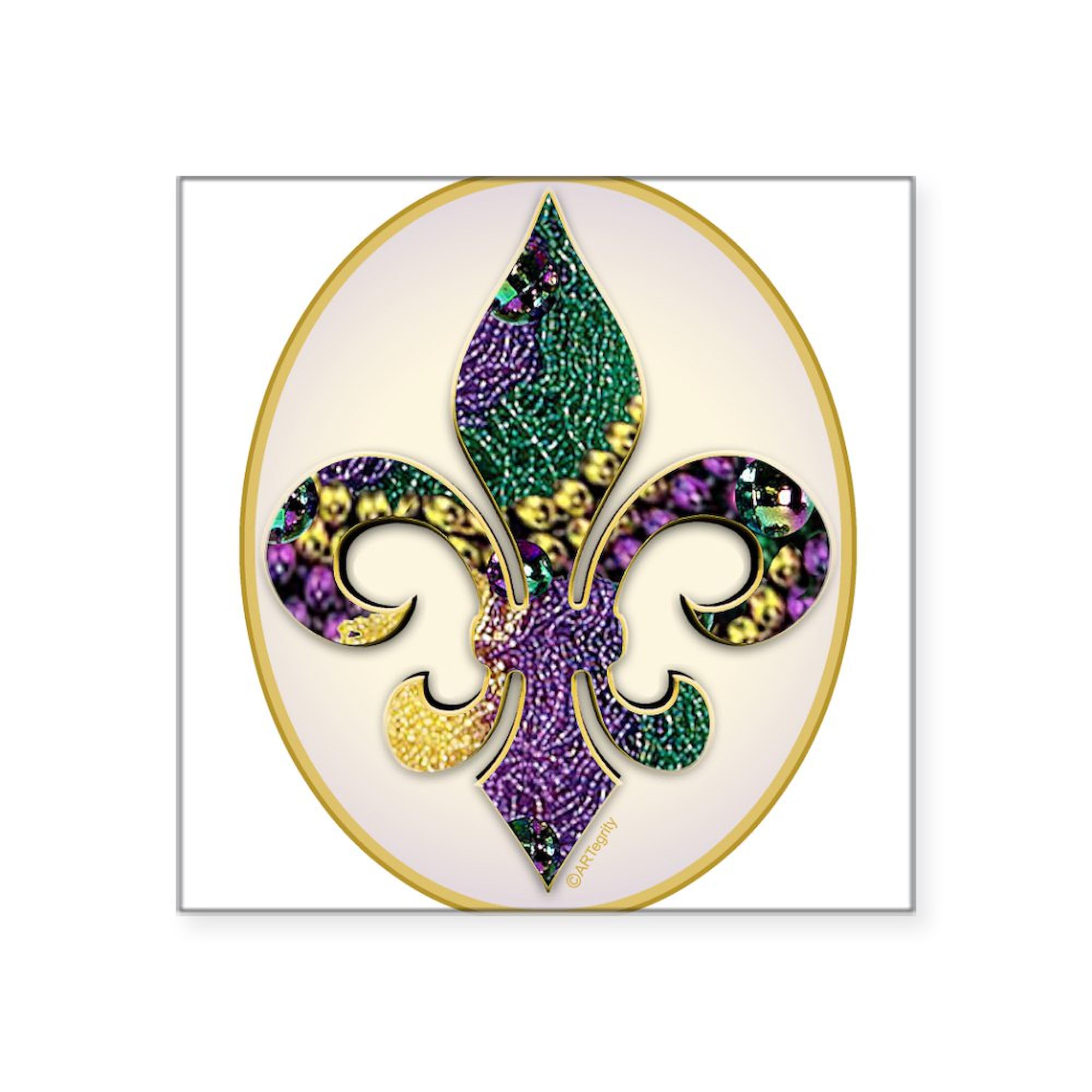 CafePress Fleur De Lis Mardi Gras Beads Oval Sticker Square Bumper Sticker Car Decal
