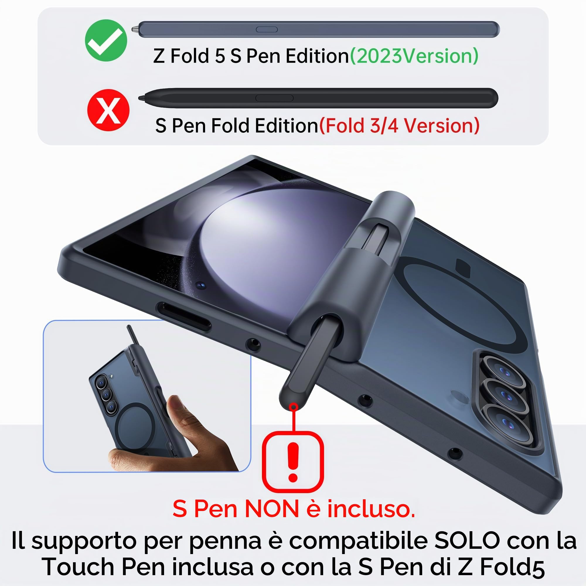 MOBOSI Custodia protettiva magnetica per Z Fold 5, custodia protettiva con cerniera magnetica, custodia per penna Fold 5 Edition S, compatibile con Magsafe, protezione frontale per schermo integrale,