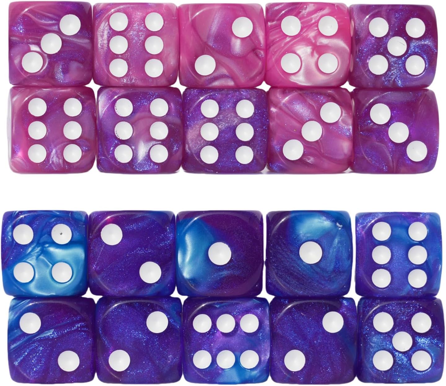 20PCS D6 dice 16mm Acrylic Dice Set for RPG MTG DND Dice Table Games and Board Games (Pink+Blue)
