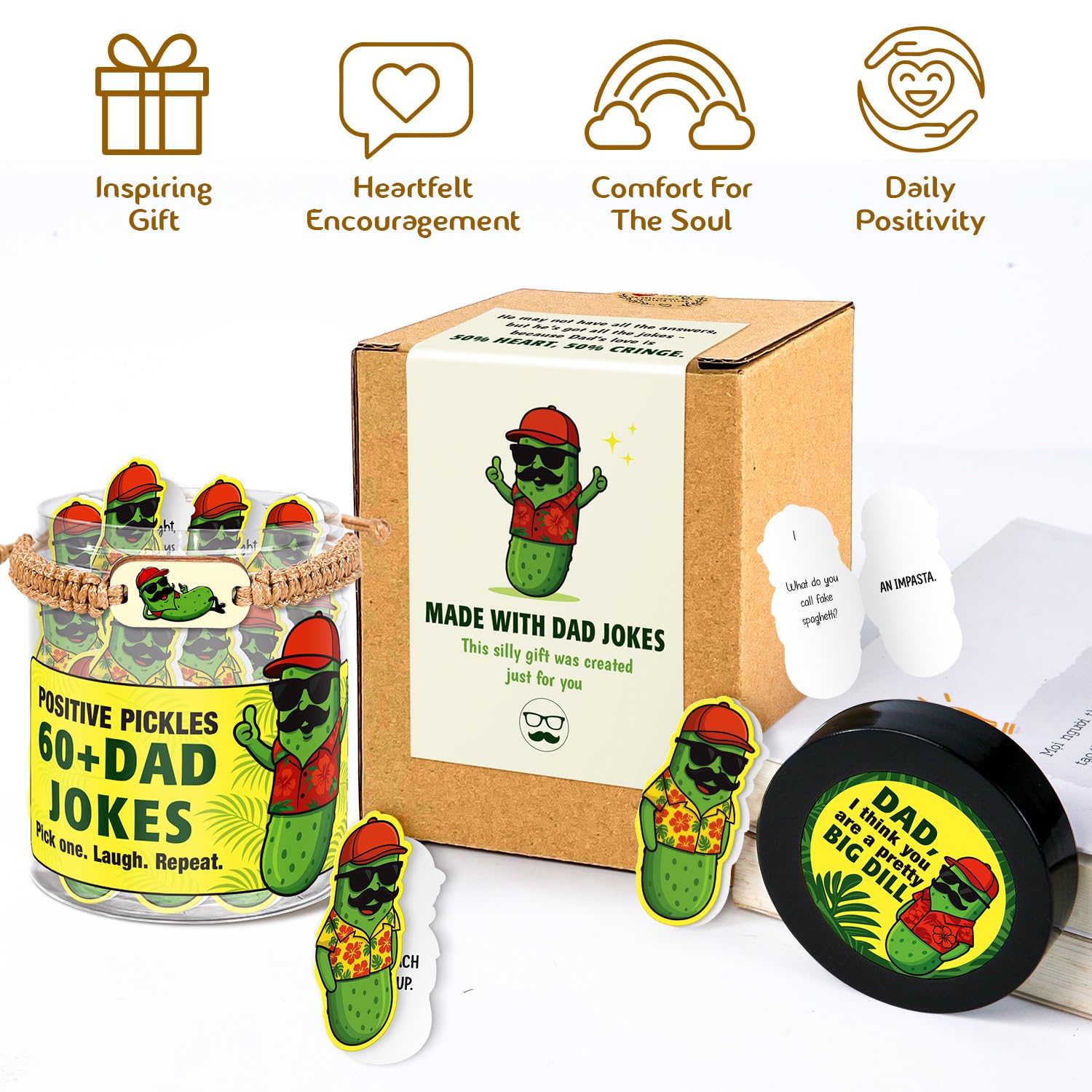 Dad Jokes Affirmation Cards Jar - Funnny Dad Gifts Fathers Day - Birthday Gifts For Dad From Daughter, Son, Wife - Gift For New Dad, Bonus Dad, Step Dad, Husband