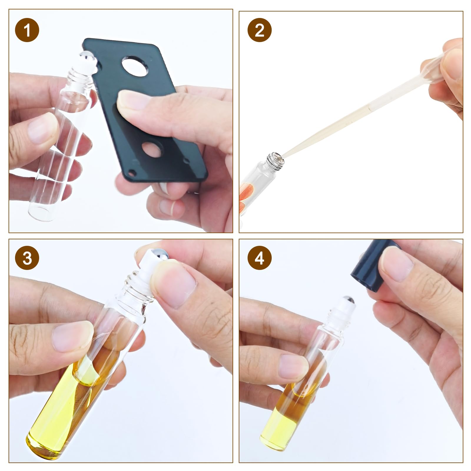 Botellas Roll-On 10ml para Aceites Esenciales, Frascos de Vidrio Vacíos con Accesorios