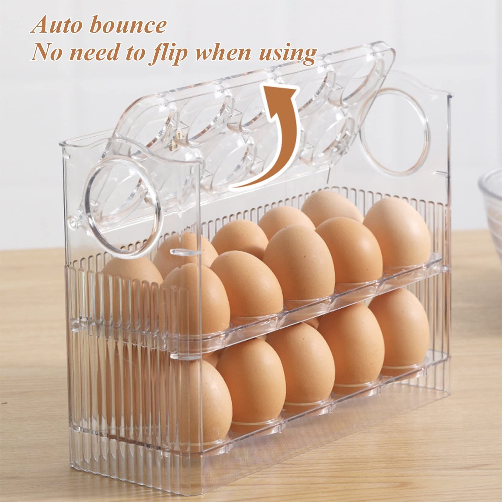 Cubo de Huevos para refrigerador Soporte para Huevos para refrigerador Puerta de Nevera abatible de 3 Capas Bandeja de Almacenamiento de Huevos Contenedor Ahorro de Espacio Estante Organizador