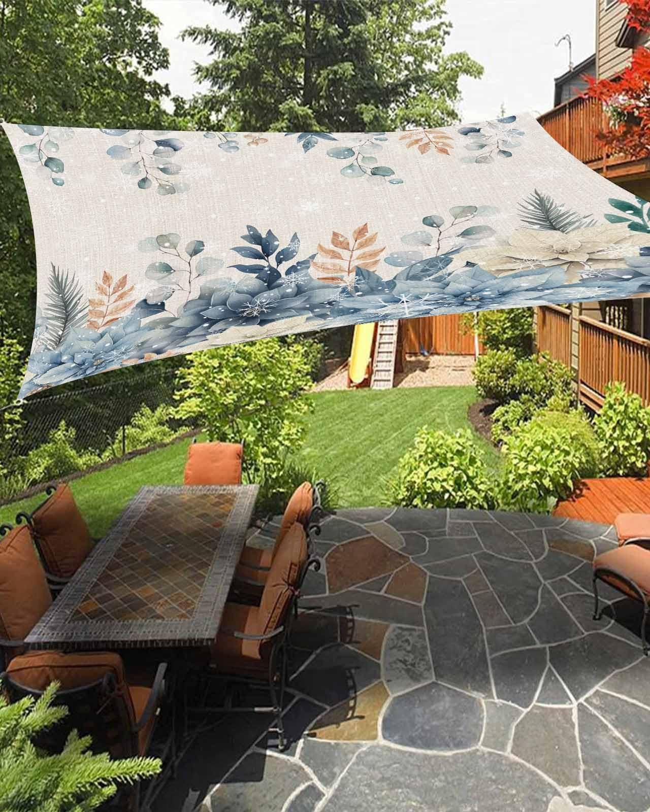 Christmas Eucalyptus Sun Shade Sail Waterproof Rectangle, UV Block Sail Shade Canopy Awning Outdoor Privacy Shade Cover for Patio Pergola Deck Backyard 8'x10' Winter Snowflake Farmhouse Flower