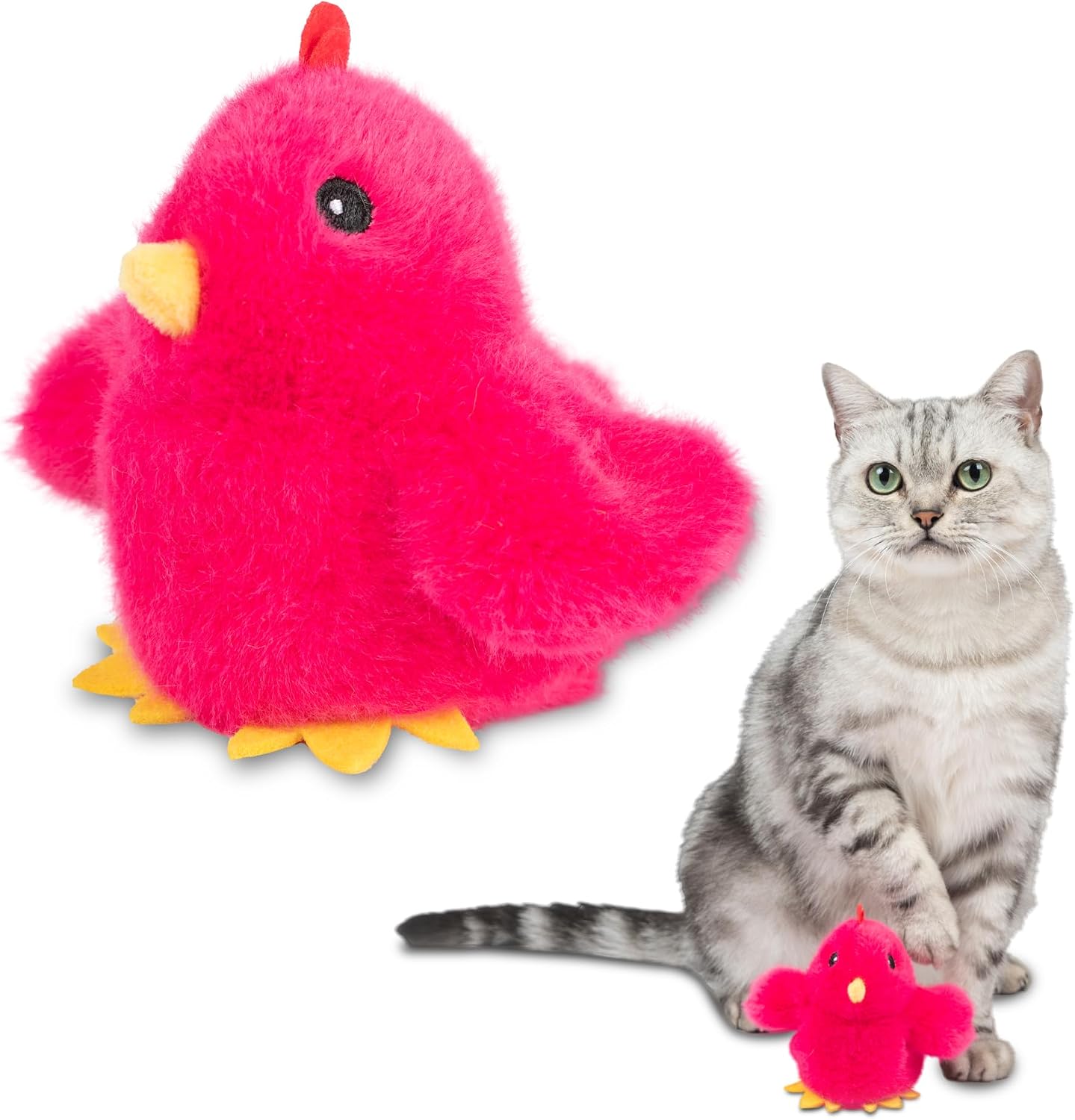 Best Pet Supplies Catify Interactive Flapping Cat Toy - Chick, Fuchsia | Catnip Infused, Motion Activated Wings, Realistic chirps, Soft, Rechargeable, For Indoor Kittens & Cats, Independent Play
