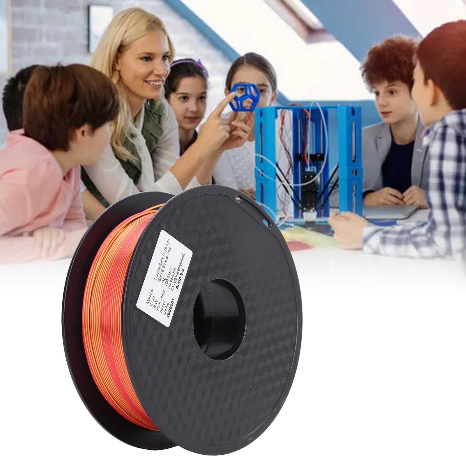 Filamento de impresora 3D, consumible de impresión PLA suave, cuidadosamente enrollado, Multicolor, dorado, azul, rojo, filamento de seda para modelado y manualidades