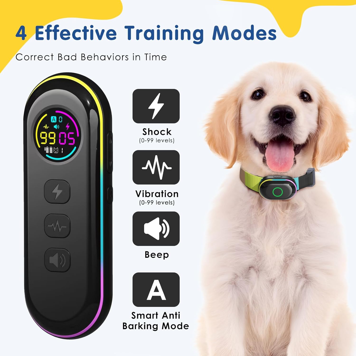 2-in-1 Dog Shock Collar and Bark Collar for Dogs– 2000FT Dog Training Collar with Remote, IP67 Waterproof e Collar with Anti-Bark/Beep/Vibration/Shock Modes for Small Medium Large Dog