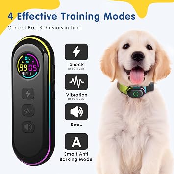 2-in-1 Dog Shock Collar and Bark Collar for Dogs 2000FT Dog Training Collar with Remote, IP67 Waterproof e Collar with Anti-Bark/Beep/Vibration/Shock Modes for Small Medium Large Dog